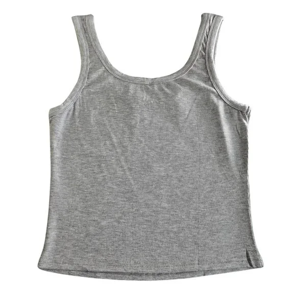 Gray Ribbed Sleeveless Fitted Tank Top - Small - Picture 3 of 4